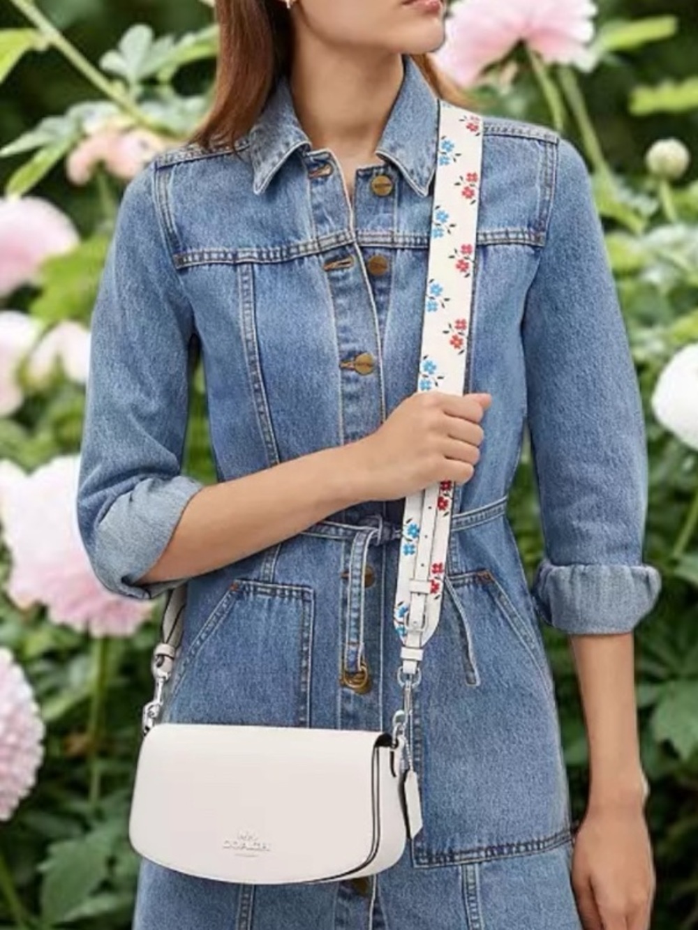 Coach leather purse bag strap floral print NWT